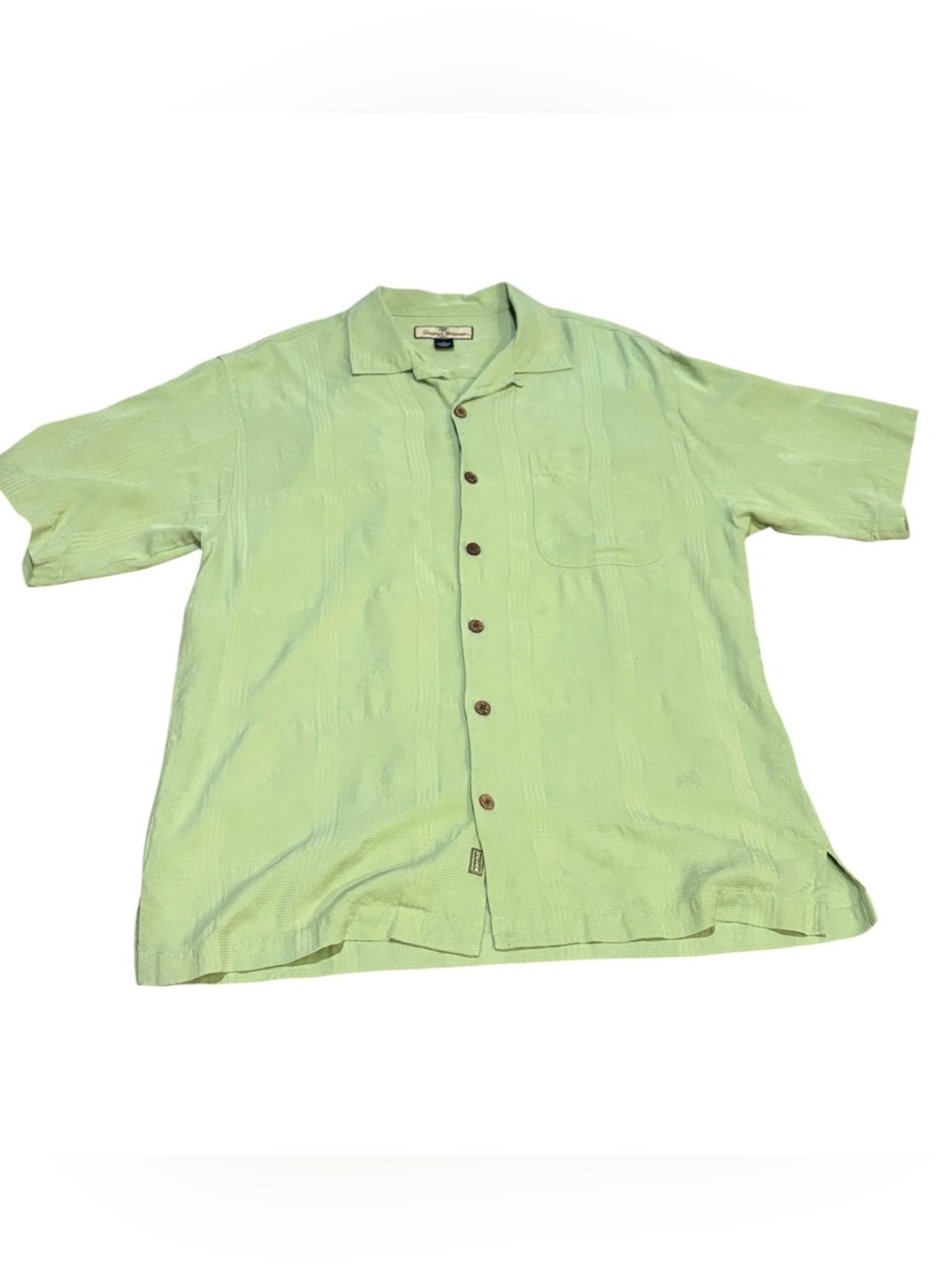 Tommy Bahama 100% Silk Light Green Short-Sleeve Pattern Button-Down Shirt